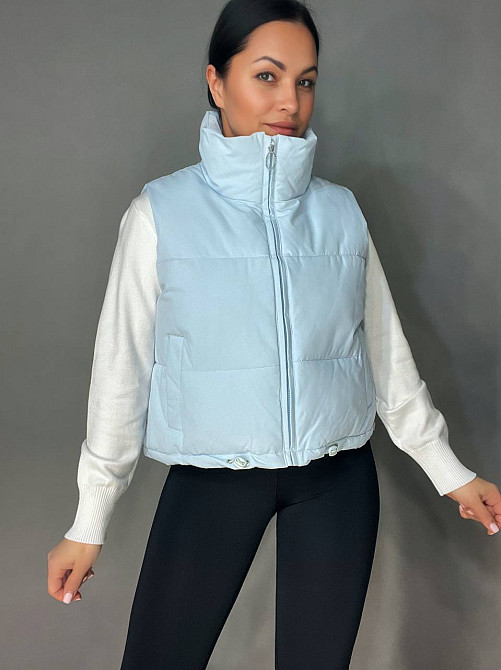 Жилет жіночий HAIZIYUAN 23106 середня довжина з куліскою кишені комір стійка блакитний, блакитний, XL Київ - фото 1