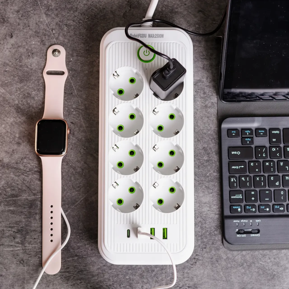 Мережевий фільтр подовжувач на 8 розеток з 3 USB 1 Type-C та кнопкою відключення F20U 4.7 м Чорний HP-5-29 Київ - фото 9