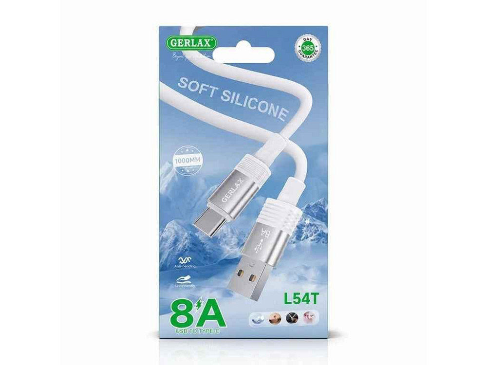 Кабель USB - Type-C L54T 8A силіконовий білий 1м ТМ GERLAX Київ - фото 1