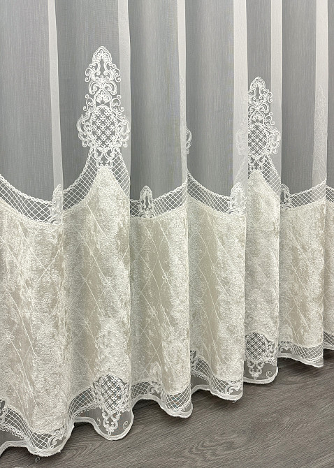 Тюль VR-Textil 1812т Бамбук с вышивкой и бархатом Айвори 300х270 см (40-113) Киев - изображение 7