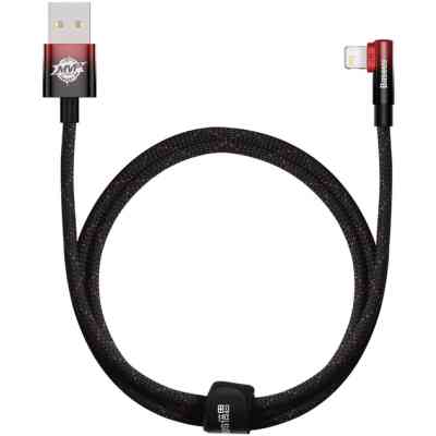 Дата кабель USB 2.0 AM to Lightning 1.0m 2.4A 90° corner black/red Baseus (CAVP000020) Винница
