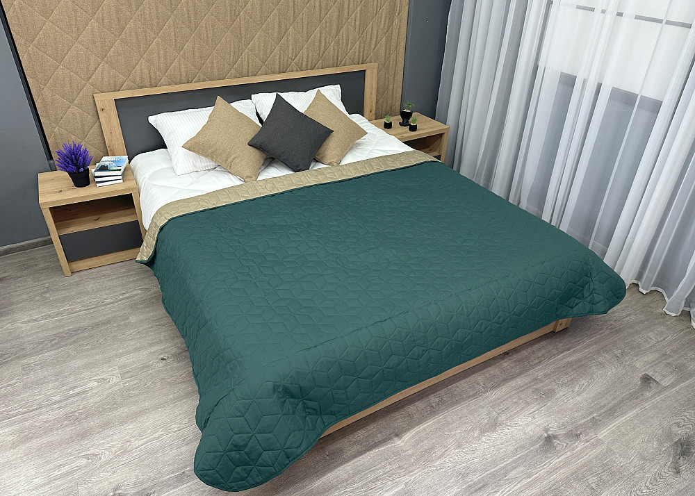 Покривало двостороннє Decorator Microfiber куб 210х215 см зелений з сірим (85-132) Київ - фото 3