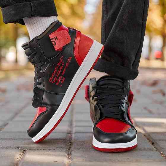 Термо Кроссовки Nike AIR Jordan Красные Мужские Черные Джордан Высокие Найк Еврозима (размеры:41,42,43,44,45) Днепр