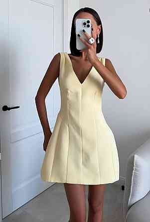 Женское базовое мини платье костюмка + подкладка софт Желтый, 42/44 Одесса