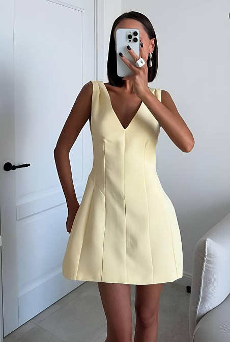 Женское базовое мини платье костюмка + подкладка софт Желтый, 42/44 Одесса - изображение 1