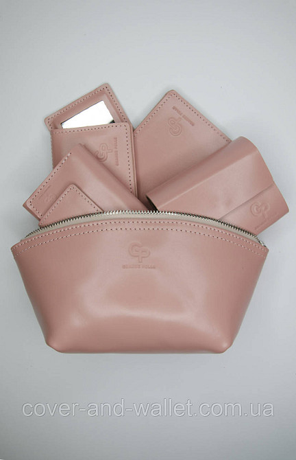 Стильна жіноча шкіряна косметичка пудрового кольору Grande Pelle Київ - фото 8