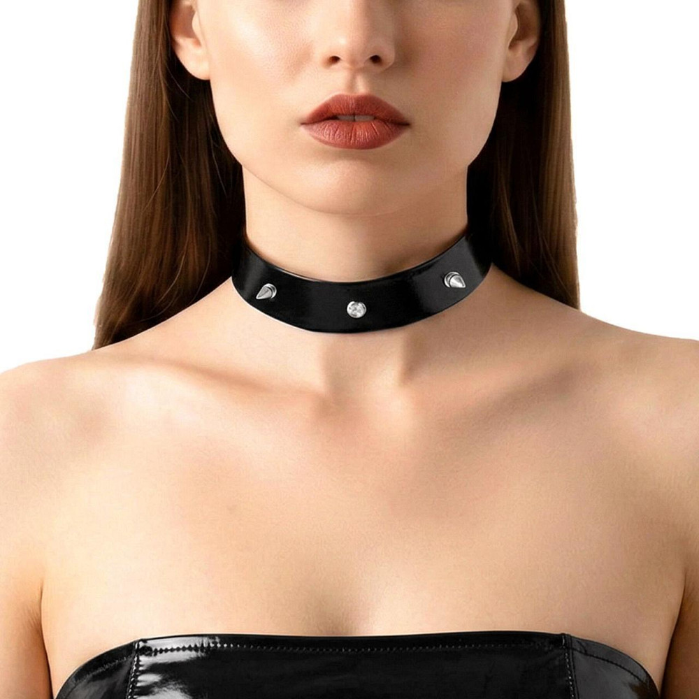Лакований чокер з шипами Art of Sex - Mistress, колір чорний, розмір L Sex Aura Київ - фото 1