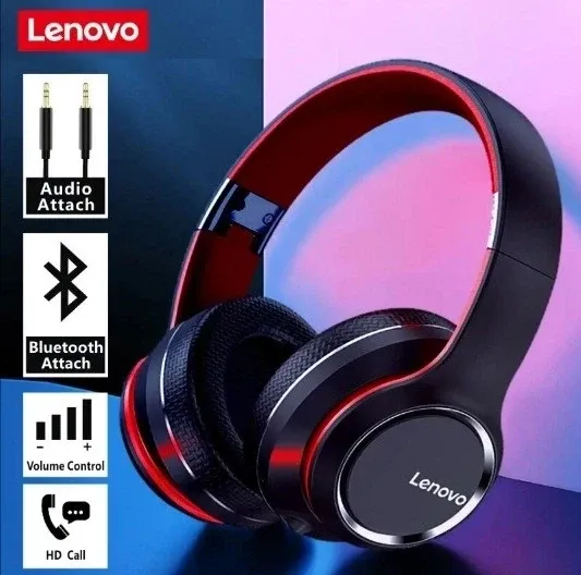 Бездротові накладні навушники з мікрофоном Lenovo HD200 Bluetooth складна гарнітура для ігор з шумозаглушенням, червоно-чорний Запоріжжя - фото 2