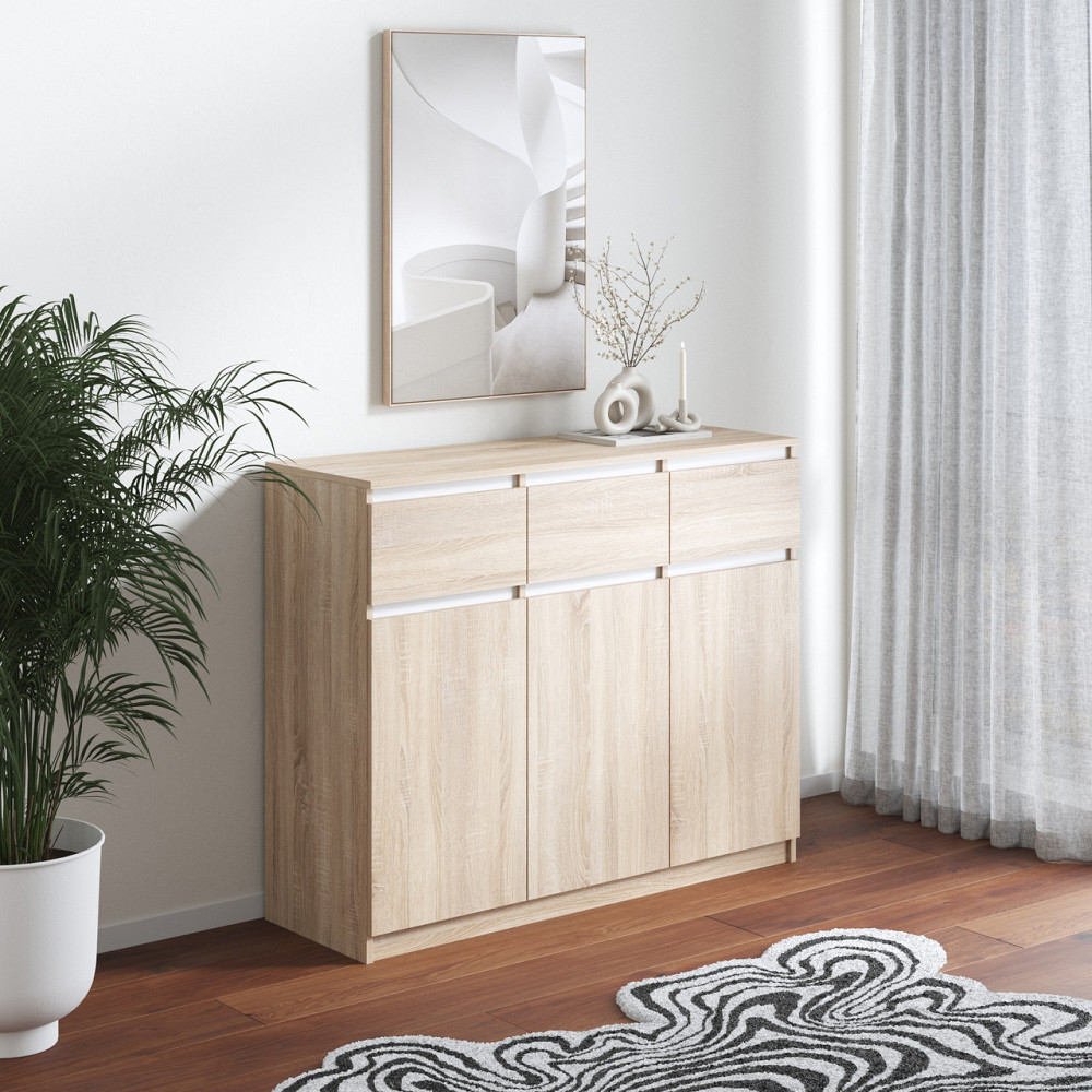 Комод VAYS в спальню, сучасний, без ручок R-33 Дуб Сонома-Білі планки Львів - фото 1