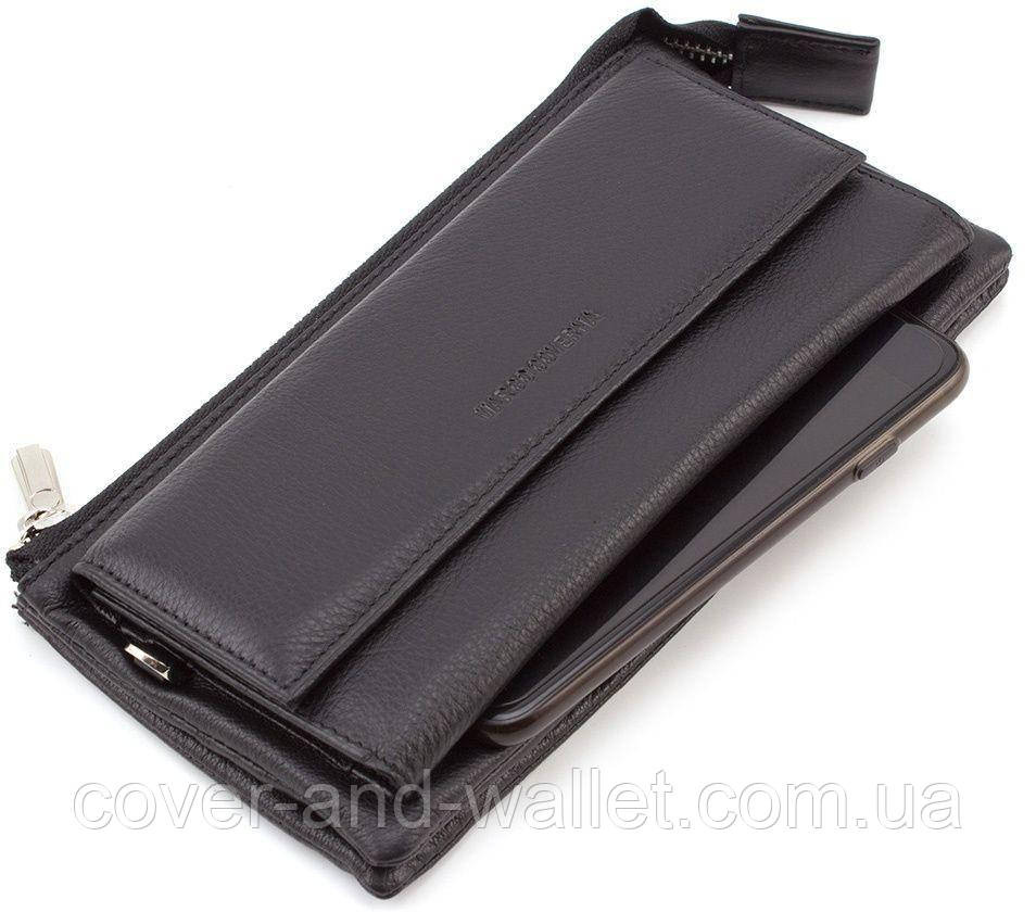 Кожаный кошелек клатч черного цвета на магнитах и змейке Marco Coverna MC 6052 Киев - изображение 6