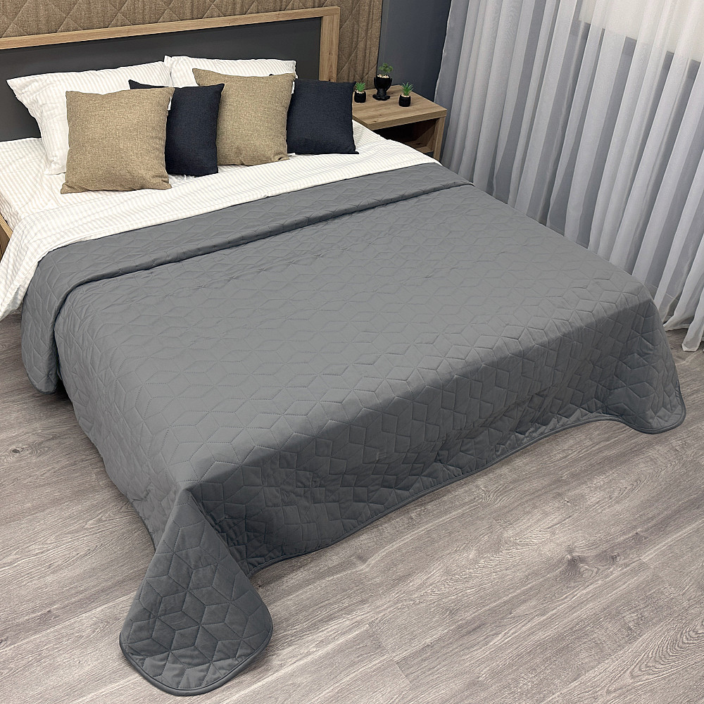 Покривало стьобане Decorator Велюр куб 220х240 см сірий (85-156) Київ - фото 1
