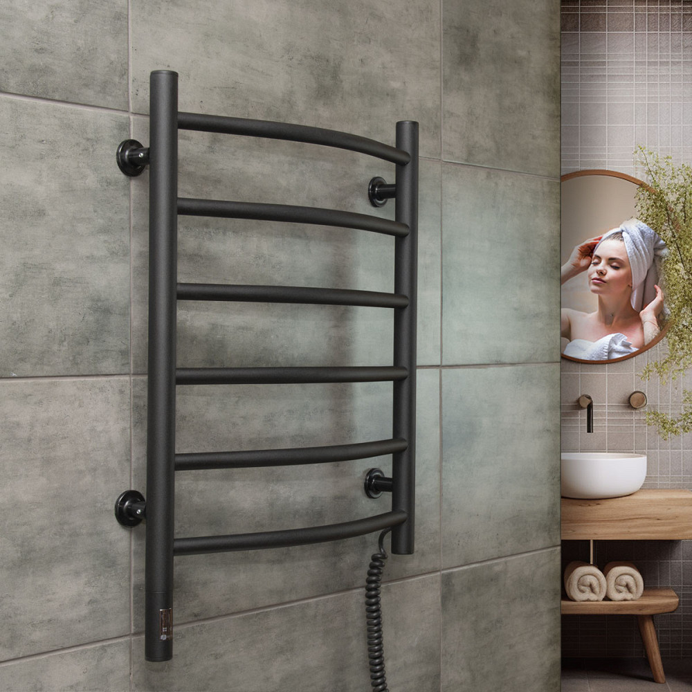 Рушникосушка електрична NAVIN Камелія 480х600 Sensor права з таймером, чорний муар Київ - фото 3