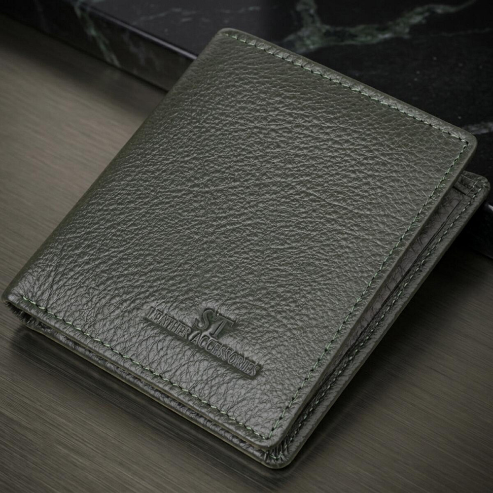 Жіночий гаманець на магніті з натуральної шкіри ST Leather 23093 Зелений Київ - фото 11