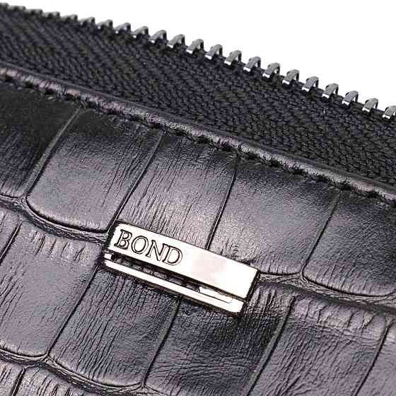 Вместительный женский кошелек из натуральной кожи с тиснением под крокодила BOND 21980 Черный Киев