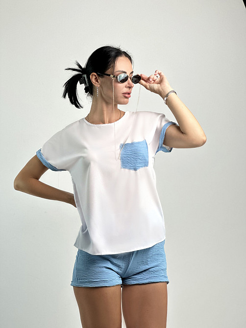 Стильний костюм з шортами "Florence" оптом | Розпродаж моделі Блакитний, 42 Київ - фото 1