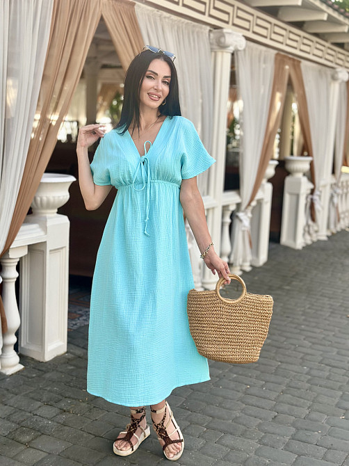 Довга муслінова сукня "Lira" | Норма і батал Блакитний, 46-48 Київ - фото 8