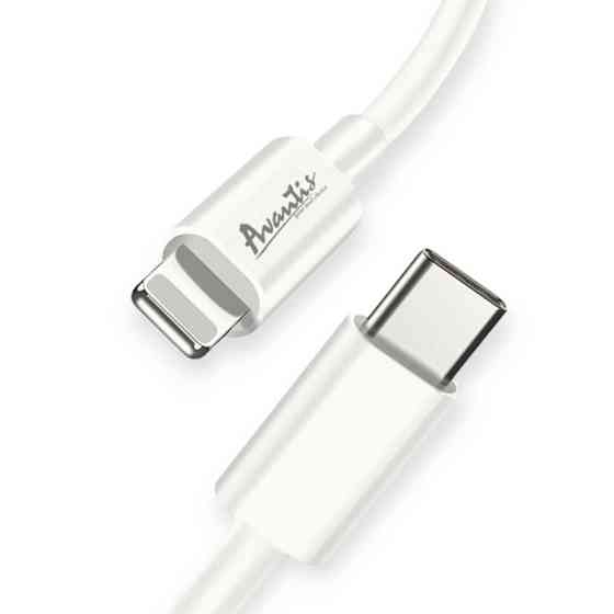 Кабель для зарядки Avantis Type-C - iPhone, 1м, 3.0А белый, круглый силиконовая оплетка, QC, 20W Мукачево