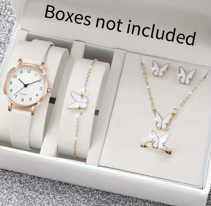 Подарочный набор для женщин Бабочка наручные часы браслет ожерелье кольцо серьги без подарочной коробки белый Киев - изображение 1