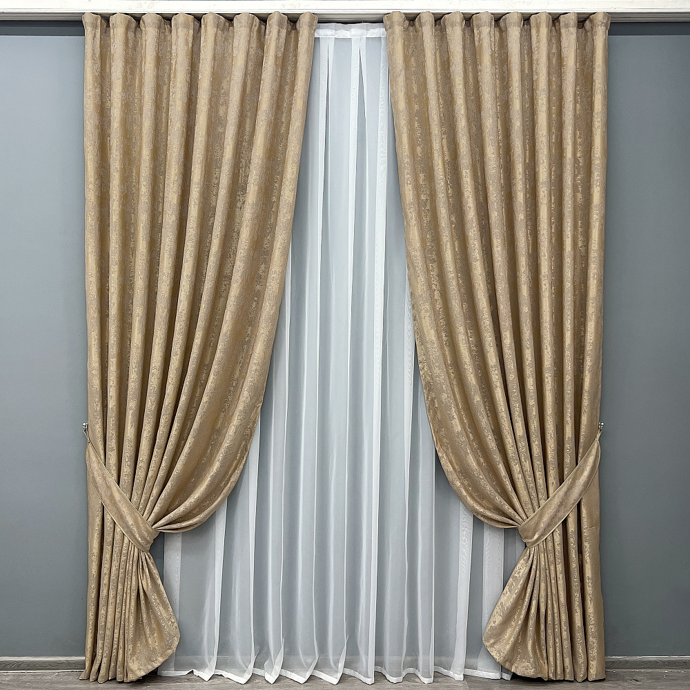 Комплект готових штор VR-Textil Жакард Sultan YL № 1205ш Медово-золотистий 130х270 см 2 шт (39-995) Київ - фото 2