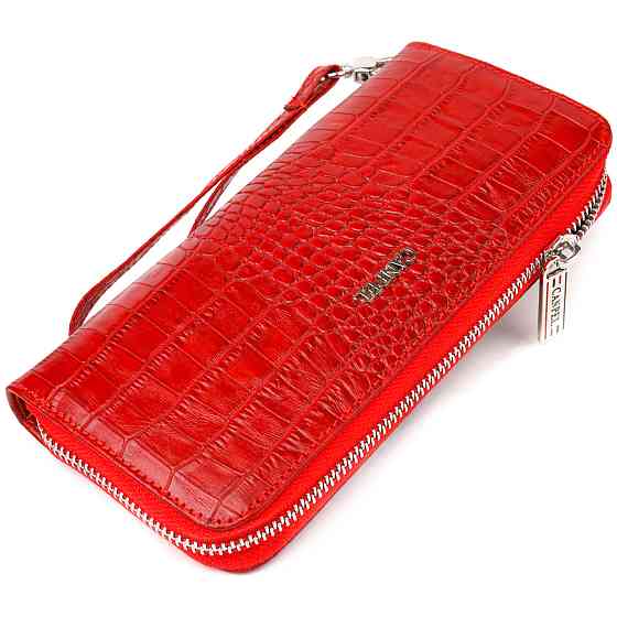 Горизонтальний яскравий гаманець для жінок із натуральної фактурної шкіри під крокодила CANPELLINI 21621 Червоний Київ