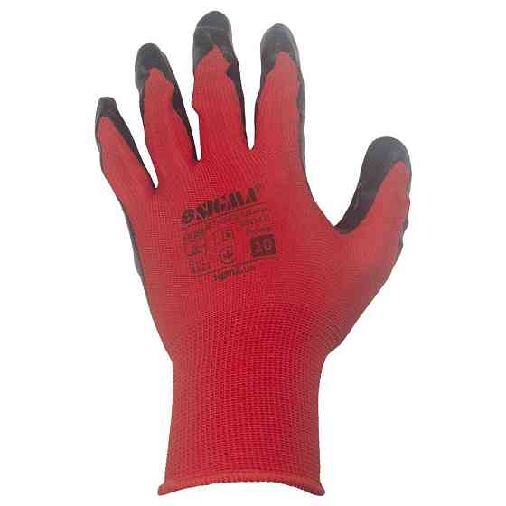 Рукавички трикотажні з частковим нітриловим покриттям р10 (червоно-чорні манжет) КРАТНО 12 парам SIGMA (9443471) Київ