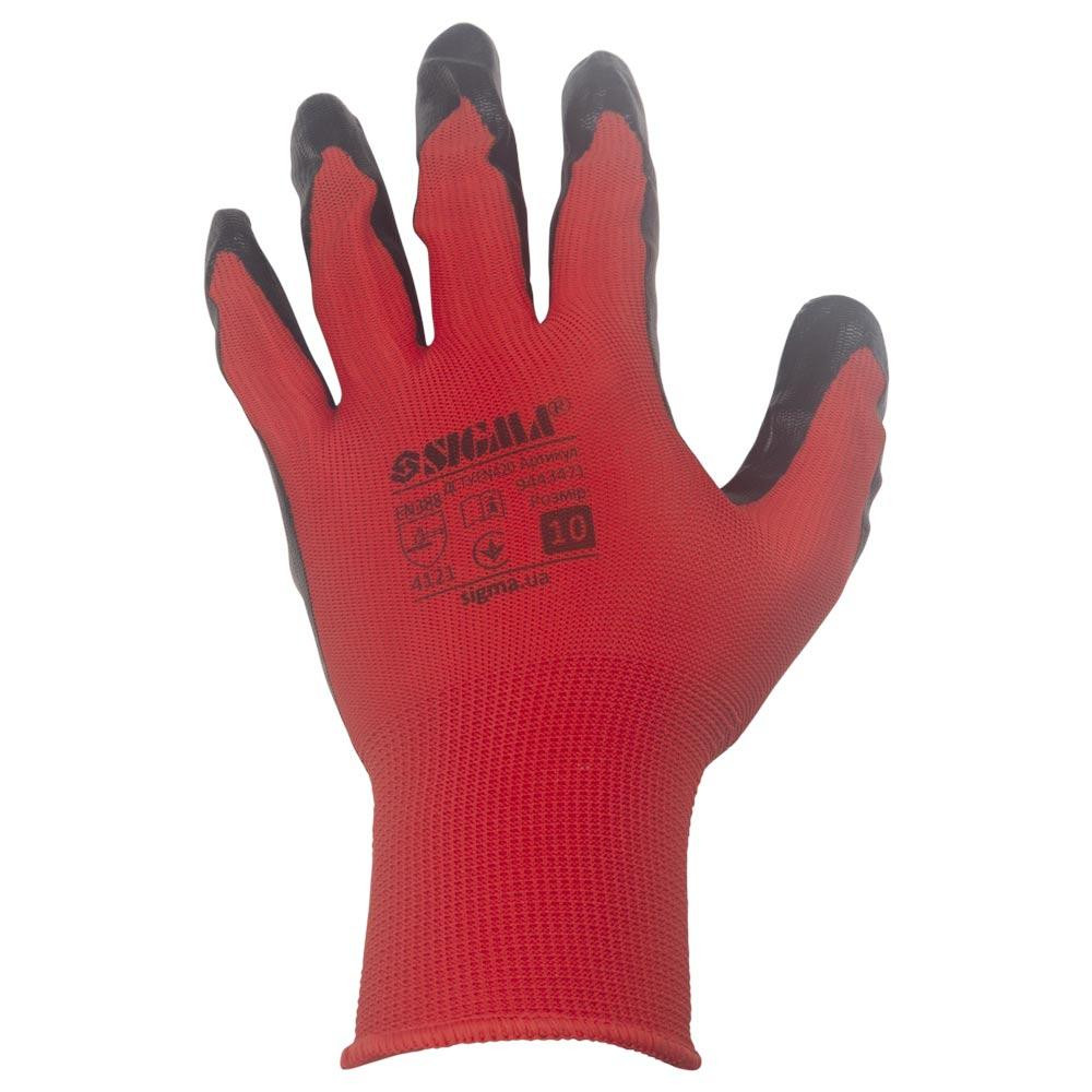 Рукавички трикотажні з частковим нітриловим покриттям р10 (червоно-чорні манжет) КРАТНО 12 парам SIGMA (9443471) Київ - фото 4