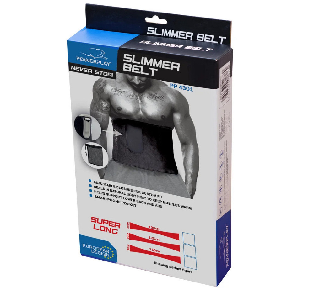 Пояс для схуднення PowerPlay 4301 (125*30 см) +  кишеня для смартфона Чорний Луцк - изображение 7