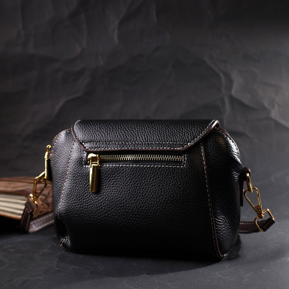 Женская компактная сумка из натуральной кожи Vintage 22265 Черная Киев - изображение 10