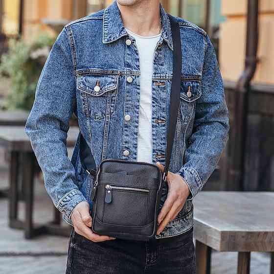 Мужская сумка-борсетка Tiding Bag (18 х 21 х 7 см) сумка планшетка через плечо из натуральной кожи Черный Киев