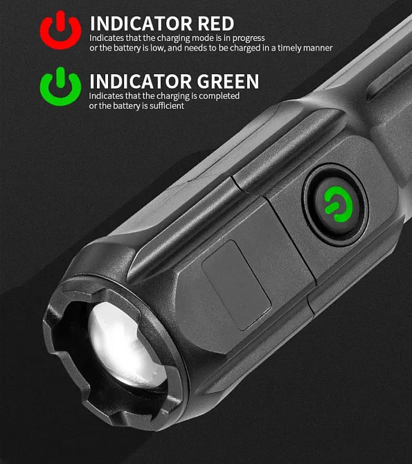 Светодиодный фонарик на акумуляторе USB телескопический 3 режима 13 на 3,5 см черный Киев - изображение 7