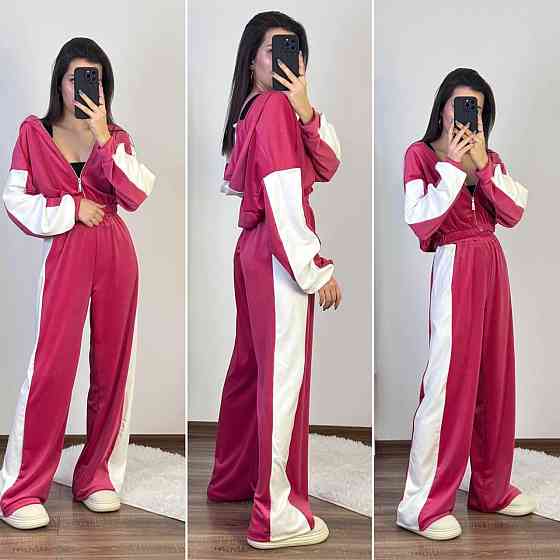 Женский прогулочный костюм двойка: кофта и штаны велюр 46/48, Малиновый Одесса