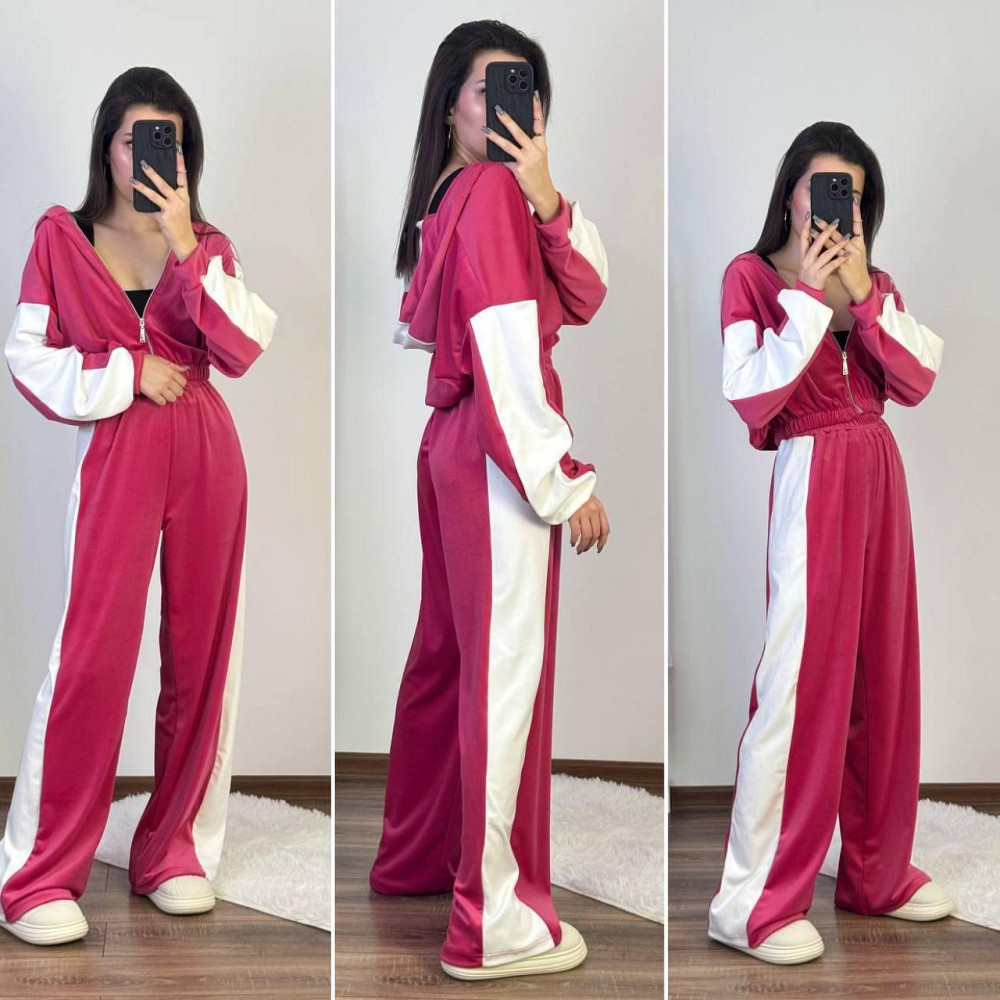 Женский прогулочный костюм двойка: кофта и штаны велюр 46/48, Малиновый Одесса - изображение 1