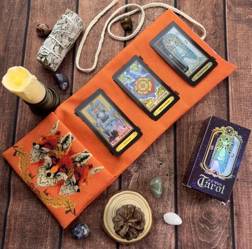 Сумка для зберігання карт Таро 38×17 см з лисицями та місячними символами — футляр для рун і карт Київ - фото 2