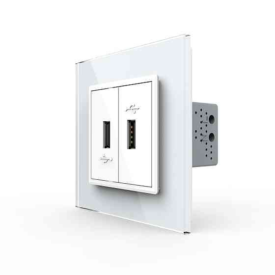 Розетка подвійна USB з блоком живлення Livolo білий скло (VL-C792U-11) Коломыя