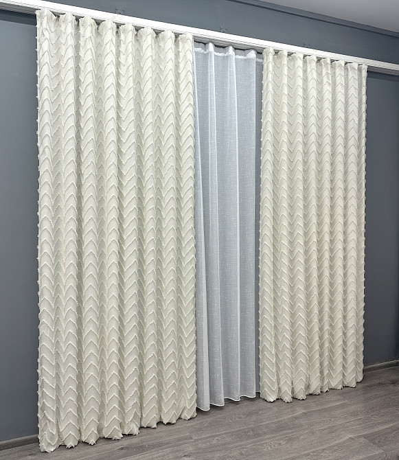 Комплект штор VR-Textil Лен Букле № 1815ш Молочный 150х295 см 2 шт (33-0781) Киев - изображение 4