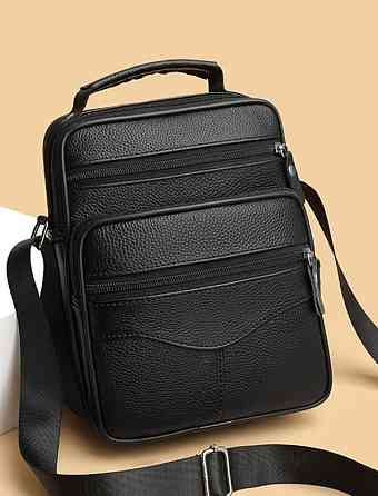 Чоловіча шкіряна барсетка через плече, чорна Київ