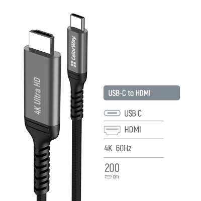Кабель мультимедійний USB-C to HDMI M 2.0m 4K60Hz black ColorWay (CW-CBCHD077-BK) Вінниця - фото 11
