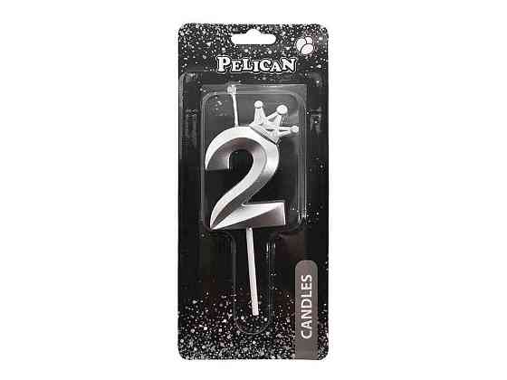 Свеча-цифра 2 6см серебро 3D с короной арт.863112 ТМ PELICAN Киев