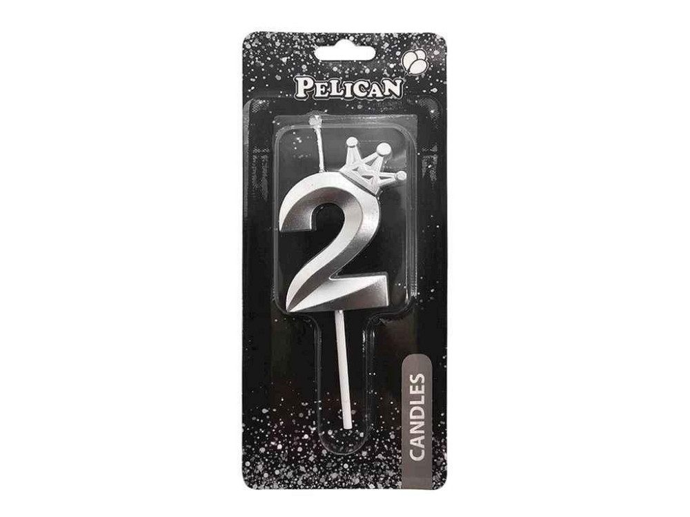 Свеча-цифра 2 6см серебро 3D с короной арт.863112 ТМ PELICAN Киев - изображение 1
