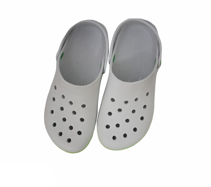 Сабо кроксы женские белые с зеленой полосой 