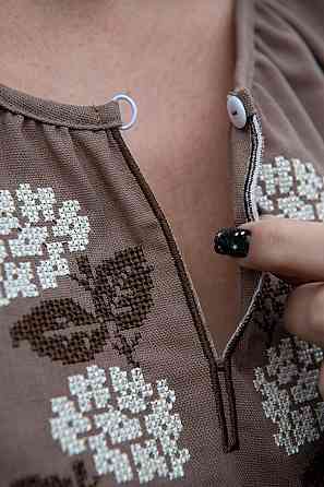 Вишиванка жіноча лляна, кавова топ Київ