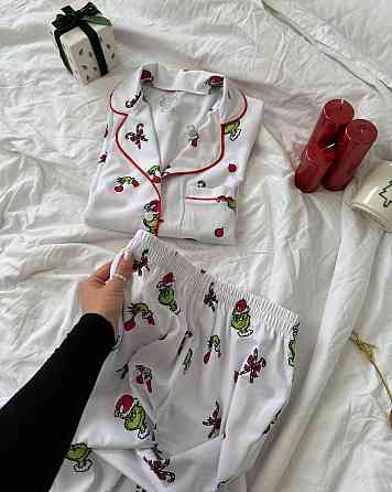 Женская стильная новогодняя пижама софт принт Белый 2, 42/46 Одесса