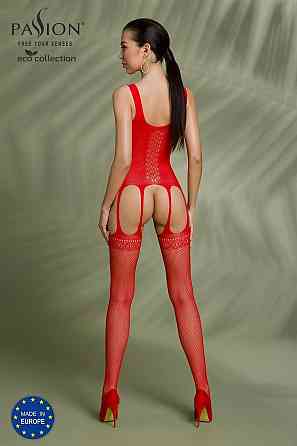 Бодистокинг Passion ECO BS007 red, с доступом, силуэтный рисунок, имитация подвязок Sex Aura Киев