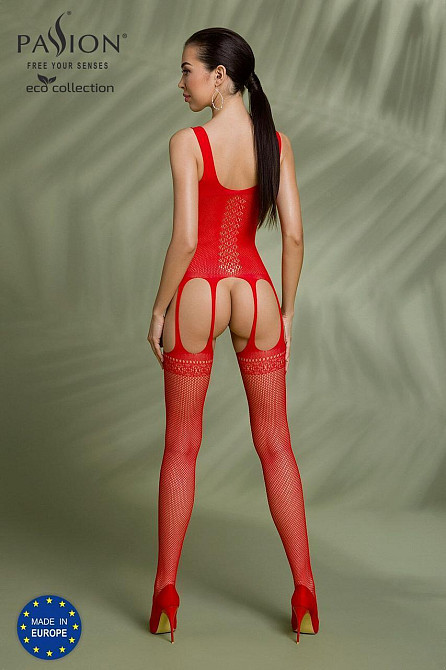 Бодистокинг Passion ECO BS007 red, с доступом, силуэтный рисунок, имитация подвязок Sex Aura Киев - изображение 5