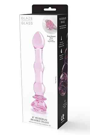 Скляний фалоімітатор Dream Toys Glaze Glass у формі бутона троянди з намистинами, рожевий Sex Aura Київ