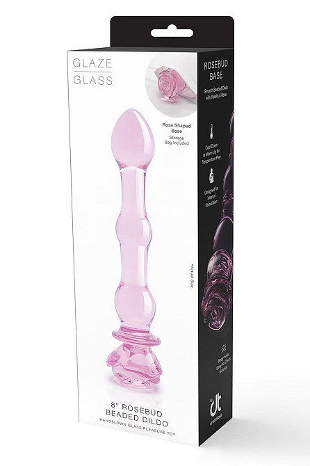 Скляний фалоімітатор Dream Toys Glaze Glass у формі бутона троянди з намистинами, рожевий Sex Aura Київ - фото 5