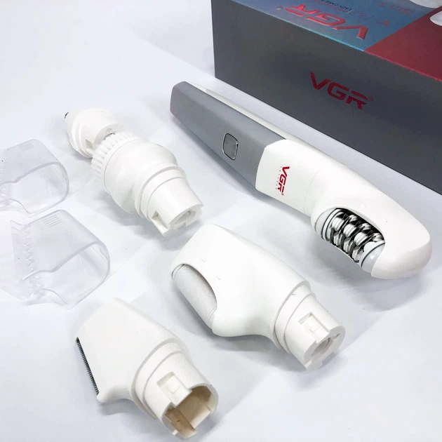 Епілятор акумуляторний 5в1 VGR V-752 IPX5 (тример, тример для носа, пемза, щітка) Червоний. Київ - фото 5