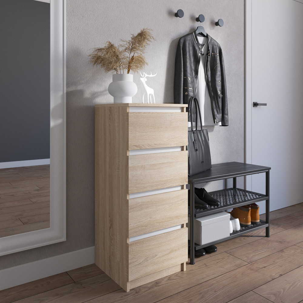 Комод VAYS R-17 Дуб Сонома-Білі планки, на 4 шухляди без ручок, вузький, ЛДСП 40×40×98 см - для передпокою, спальні, коридору Львів - фото 1