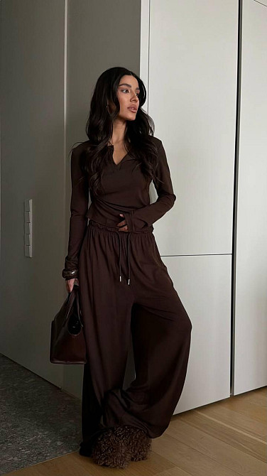 Жіночий стильний повсякденний костюм-двійка турецька віскоза Шоколад, 42/44 Одеса - фото 1