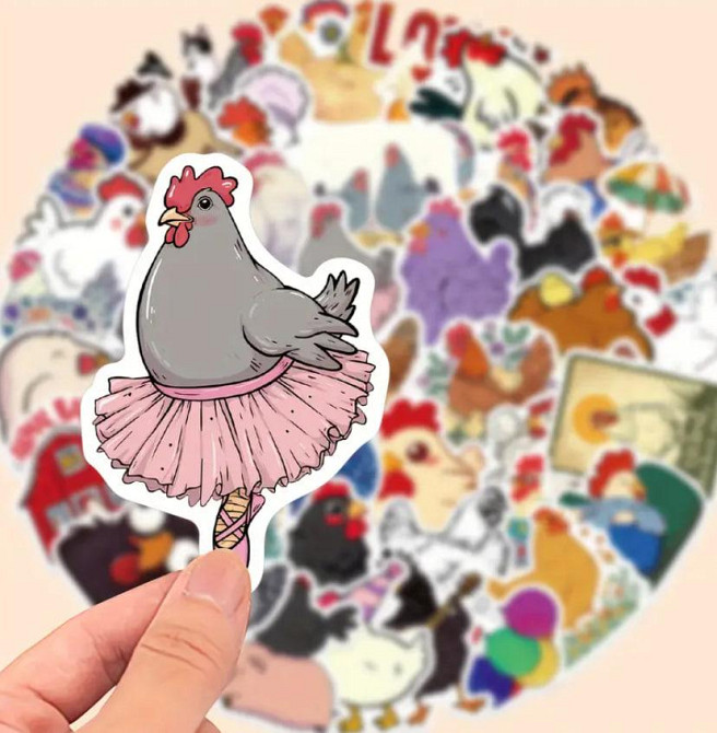 Набор виниловых наклеек (стикеров) с изображением кур (46 шт.), стикербомбинг для телефона, ноутбука Киев - изображение 1